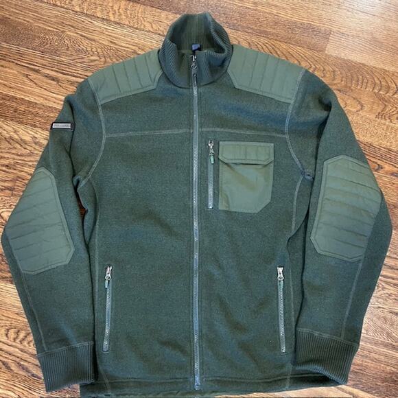 Marmot Backroad Fleece Jacket Mens L Army Green Elbow Shoulder Patches Full Zip - Picture 1 of 10